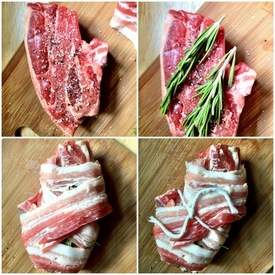 Rosemary Stuffed Bacon-Wrapped Lamb with Gorgonzol