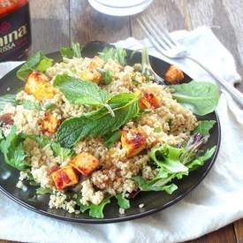 Apricot Mint Couscous with Harissa Baked Tofu