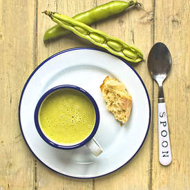 broad bean, spring onion and oregano soup