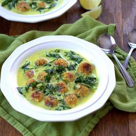 Coconut Curry Kale Chickpea Ball Soup