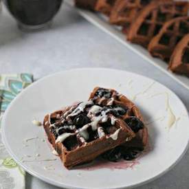Red Velvet Waffles with Bourbon Cherry Syrup 